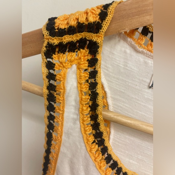 Free People Bora Bora Crochet Racerback Tank Top Cream Yellow Black size xs - Picture 9 of 15